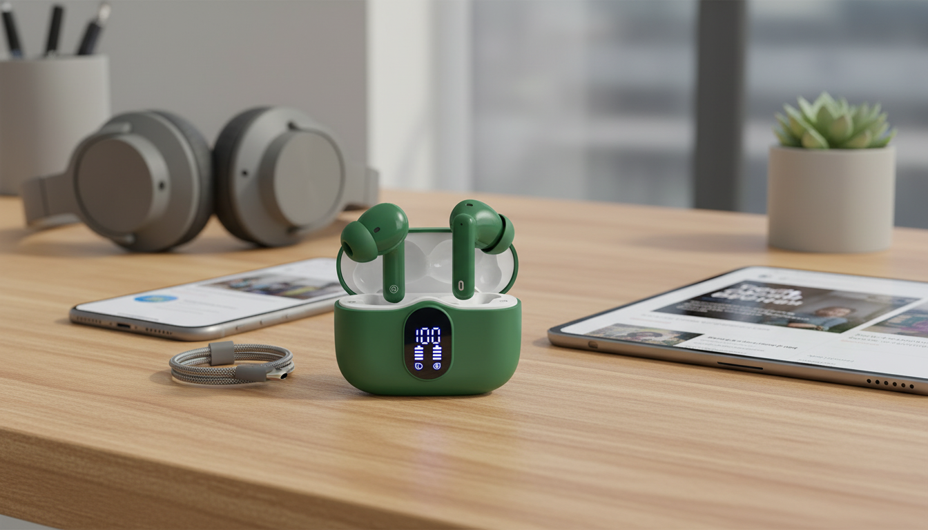Bluetooth 5.3 Earbuds: 36H Battery, ENC Calls, LED Case