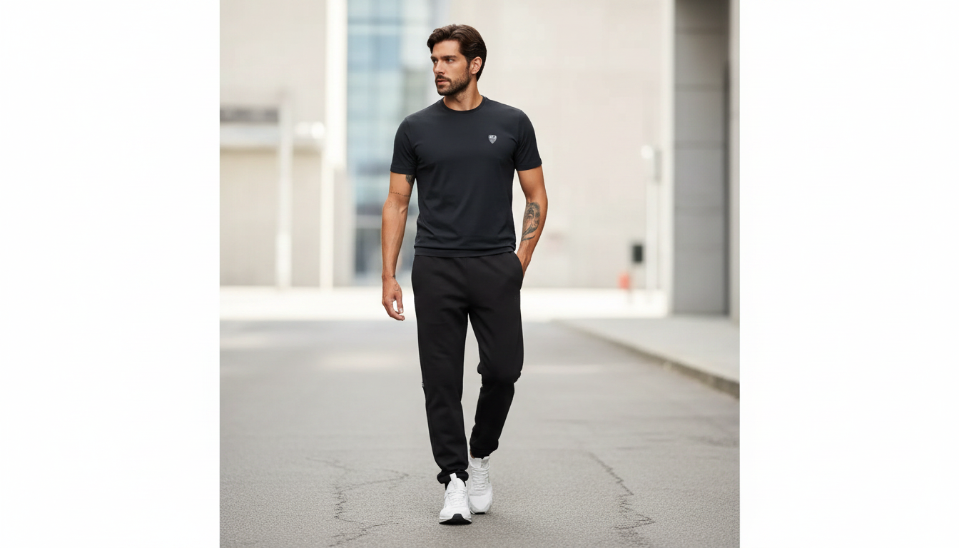 EA7 Men’s Black Cotton Blend Trousers: Sleek Daily Wear