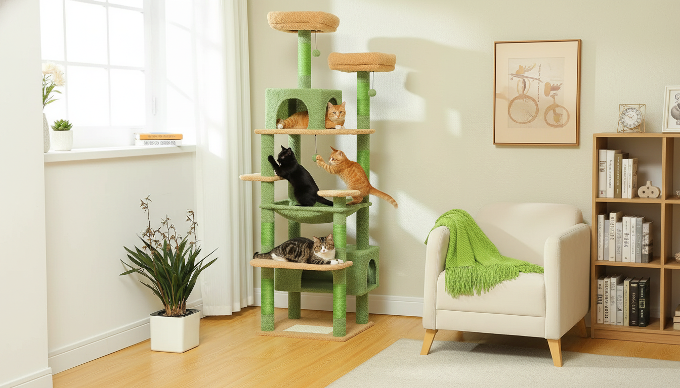 Large Cat Tree Tower: Sisal Posts, Hammock & Condos