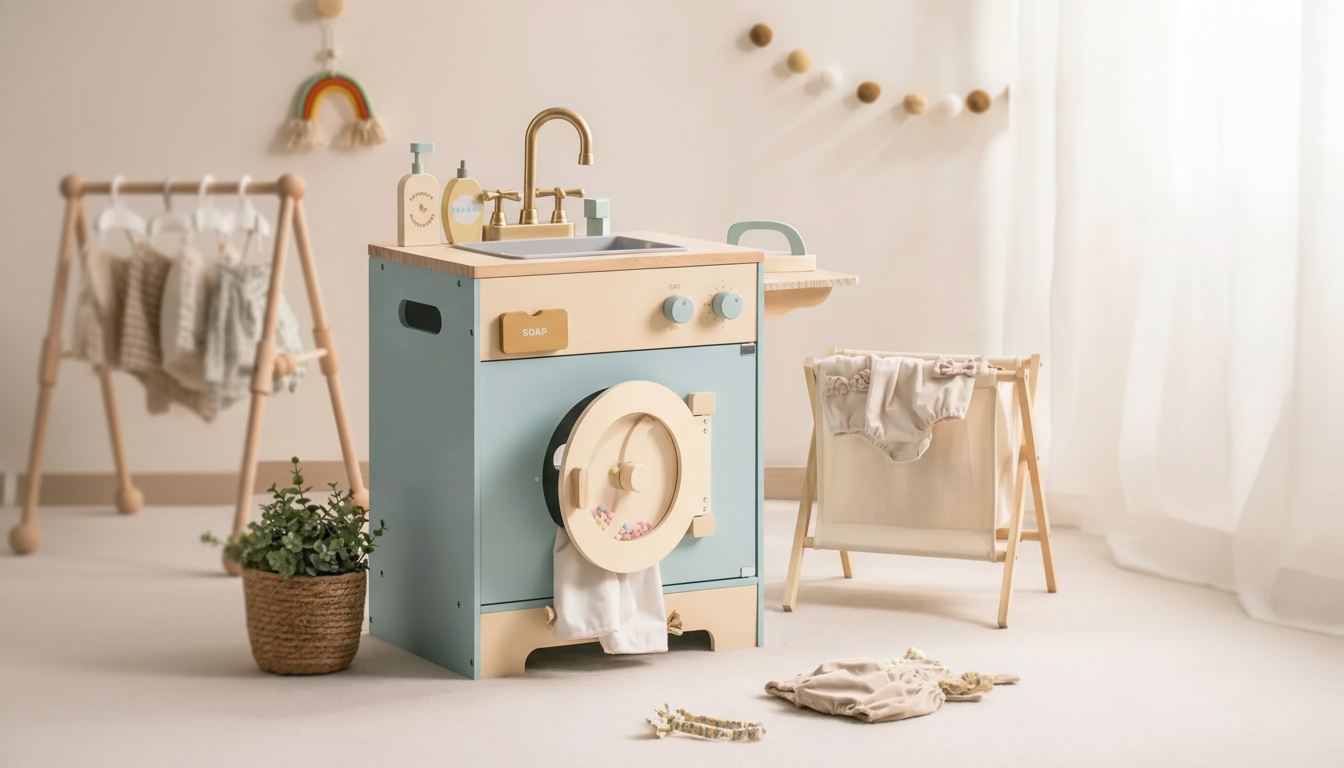 Wooden Kitchen Washer Playset: Sink & Pretend Laundry Fun