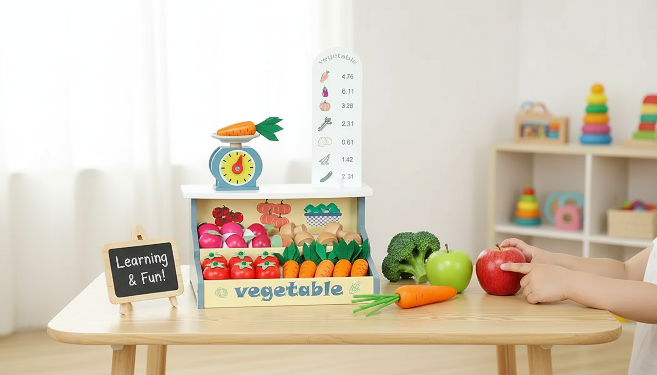 Wooden Veggie Market Stand Playset (24 Pieces)