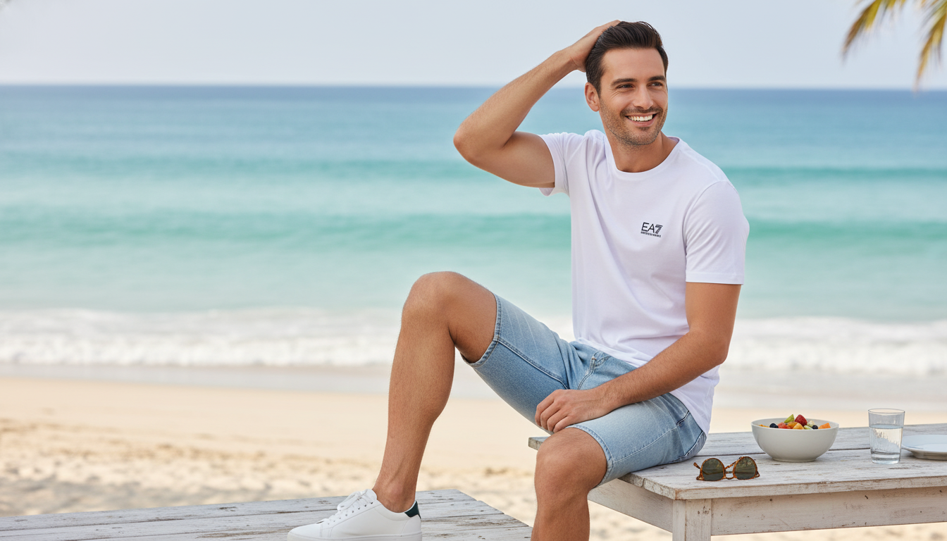 EA7 Men's White Cotton Tee: Fresh Fit for Every Day