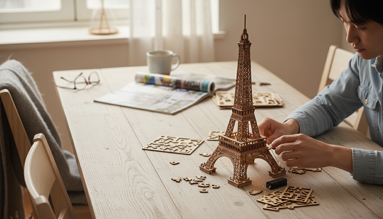 Build a Light-Up 3D Wooden Eiffel Tower Puzzle