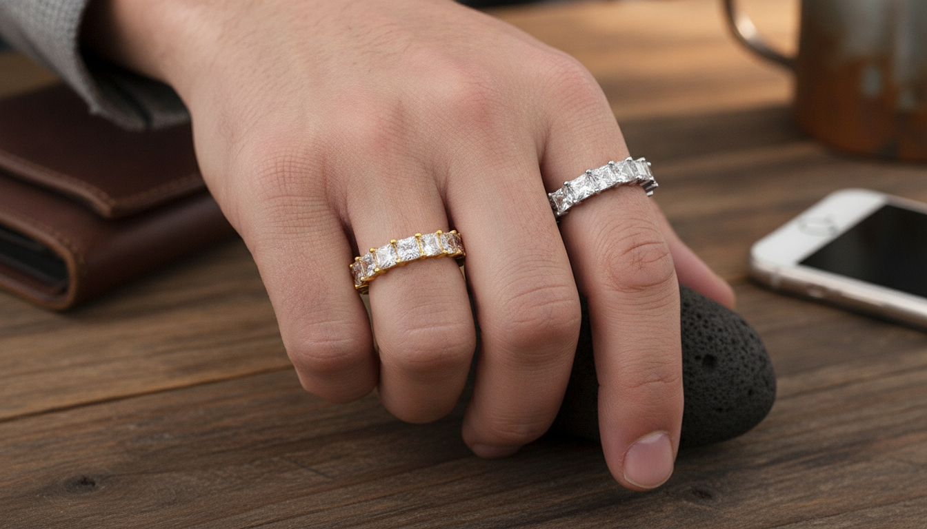 One-Row Iced Out CZ Ring for Men (Gold or Silver)