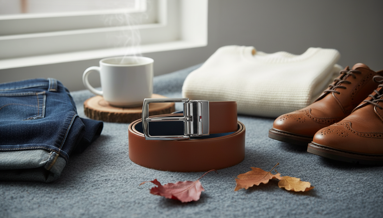 Tommy Hilfiger Brown Leather Belt for Fall & Winter
