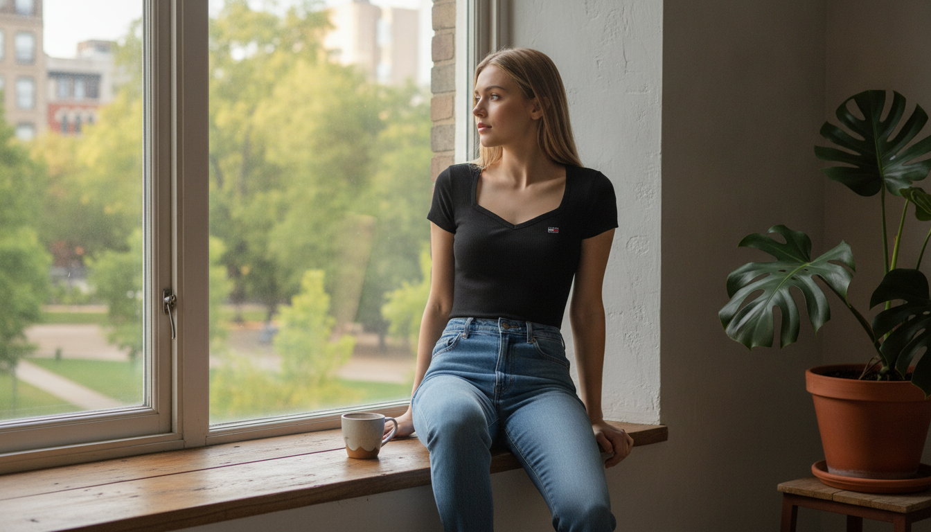 Tommy Hilfiger Black Sweetheart Neck Tee: Fit & Style