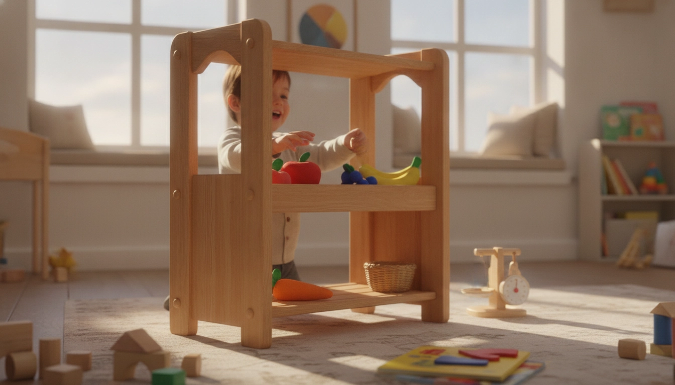 Wooden Market Stand Sturdiness for Daily Pretend Play