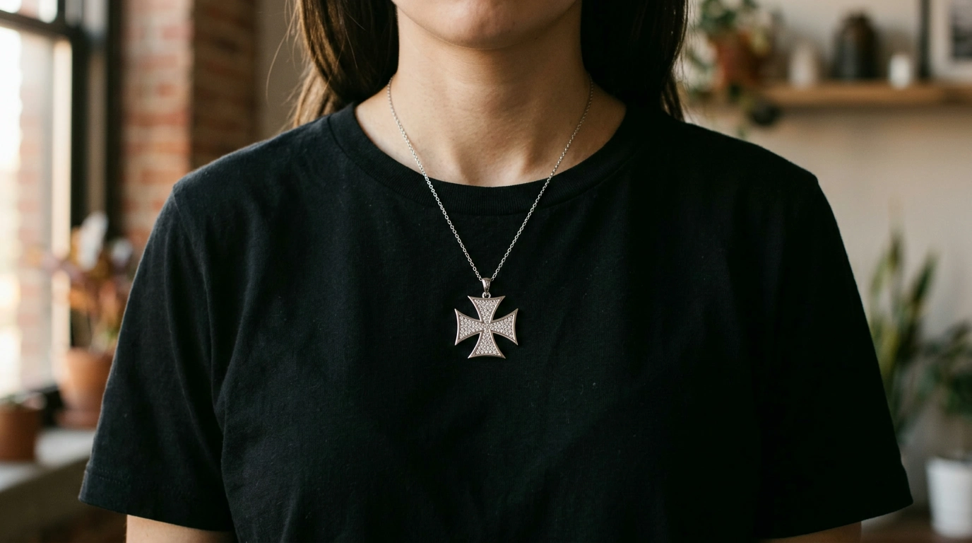 Iced-Out Moissanite Maltese Cross Pendant (925 Silver)