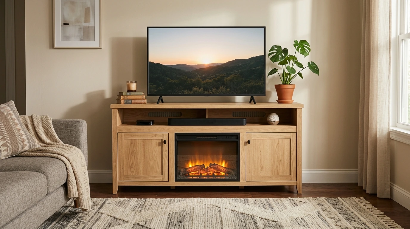 Modern Wooden Fireplace TV Stand for 60-Inch TVs