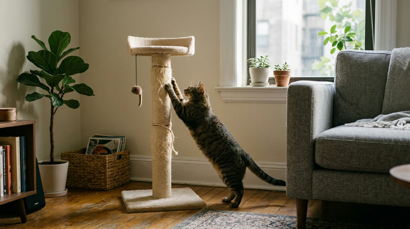 Small Sisal Cat Tree with Play Area for Indoor Cats