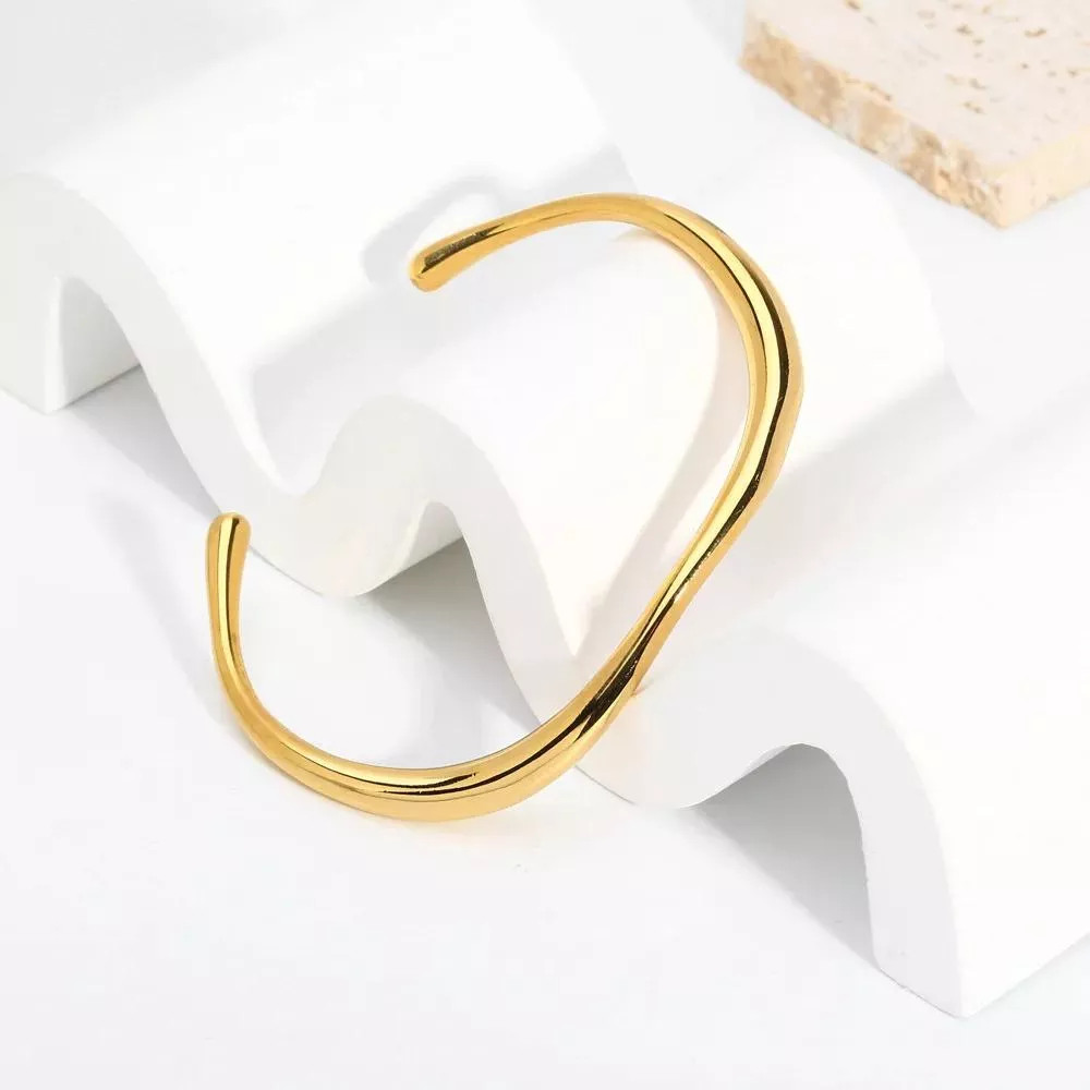 Gold Plated Titanium Heart Cuff Bracelet: Minimal & Adjustable