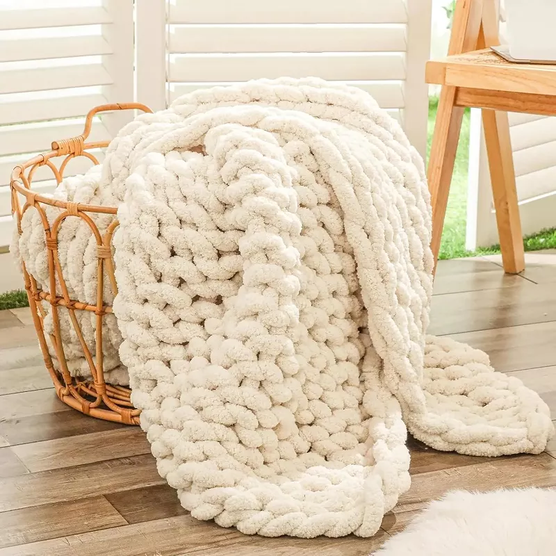 40x60 Hand Knitted Chunky Throw: Jumbo Chenille Cozy