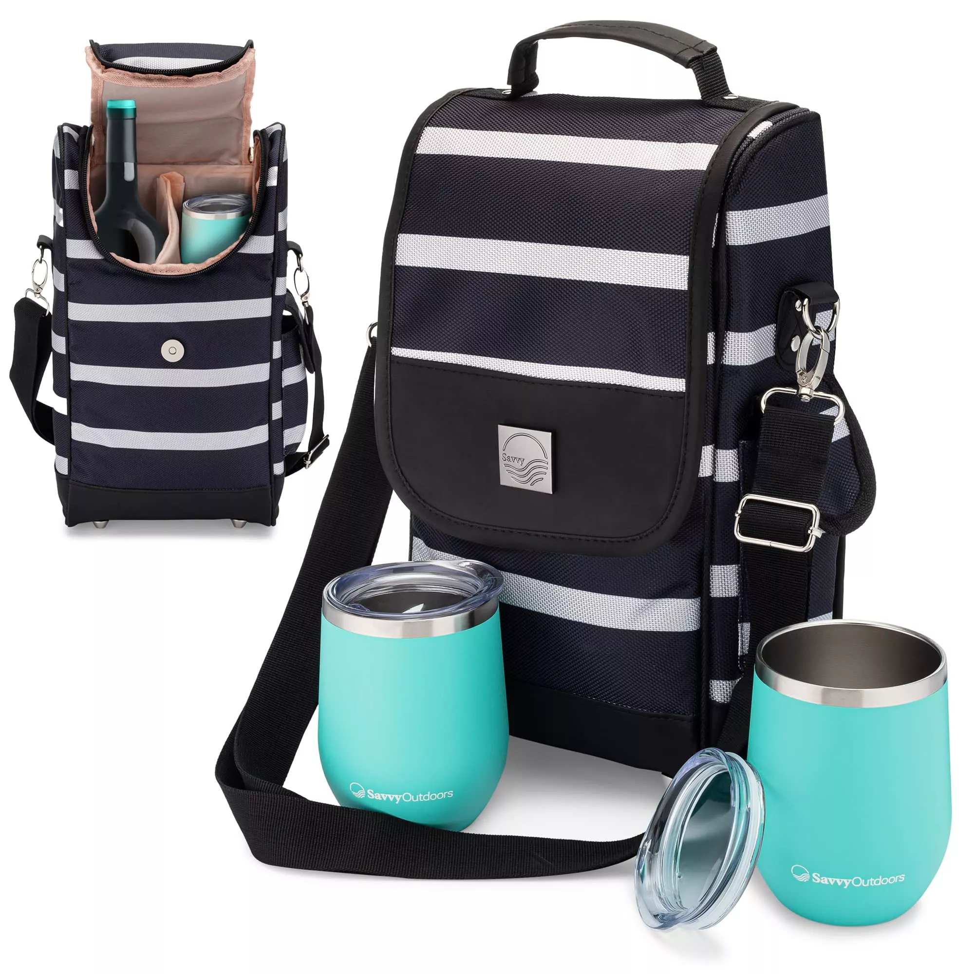 Insulated Wine Tote + Stemless Glasses for Picnics