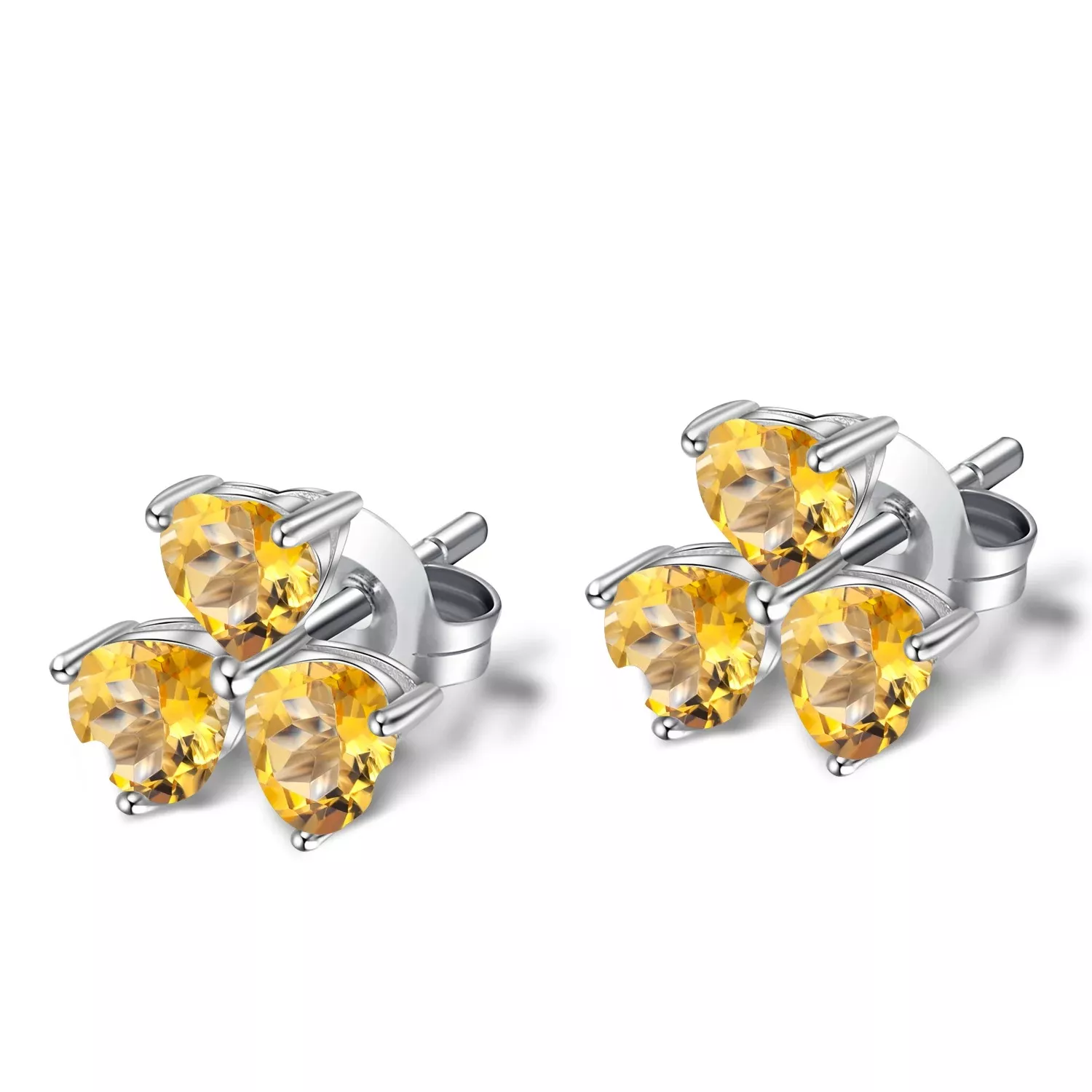 Sunny Citrine Clover Studs in 925 Sterling Silver