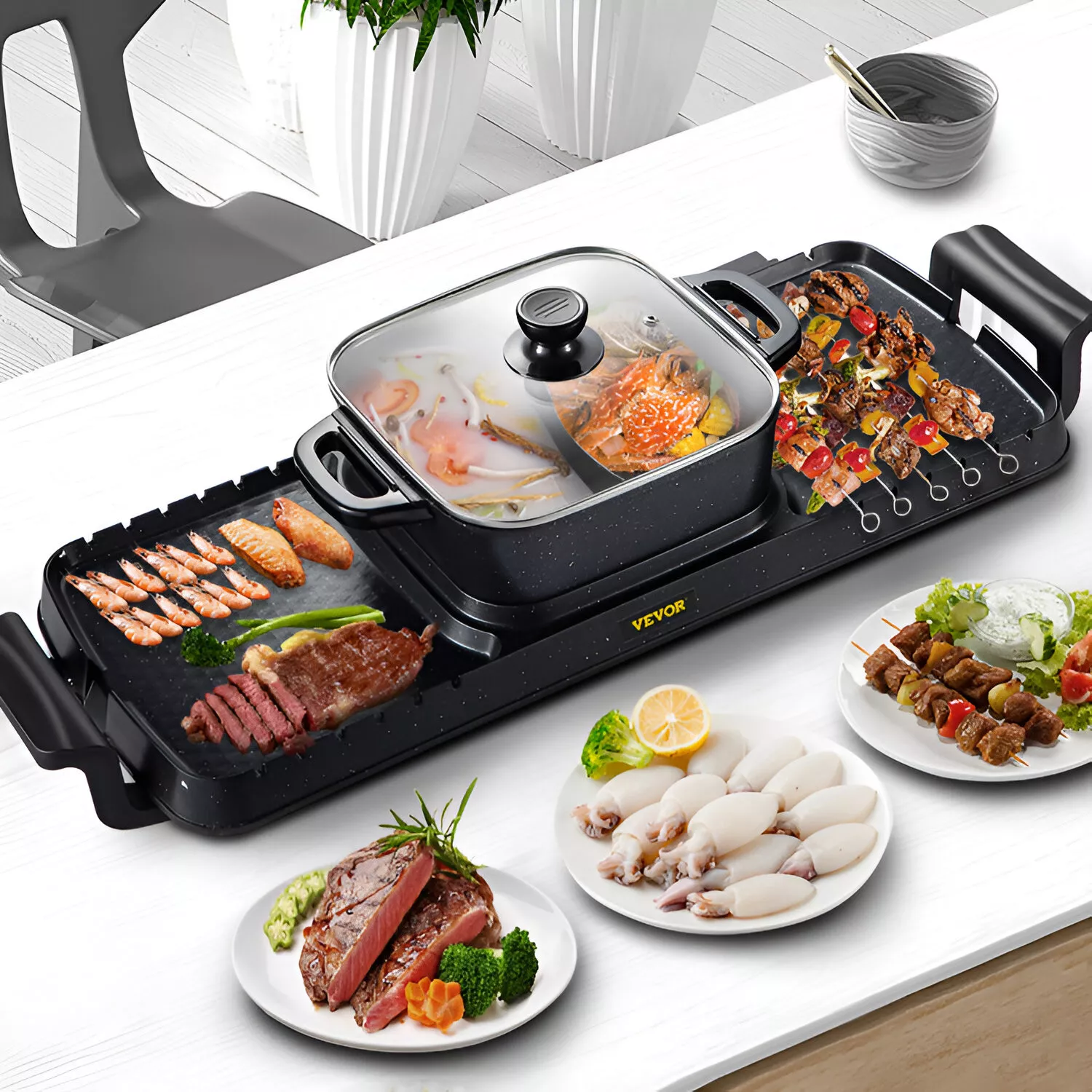 2400W Grill + Hot Pot Combo: Smokeless Tabletop Meals