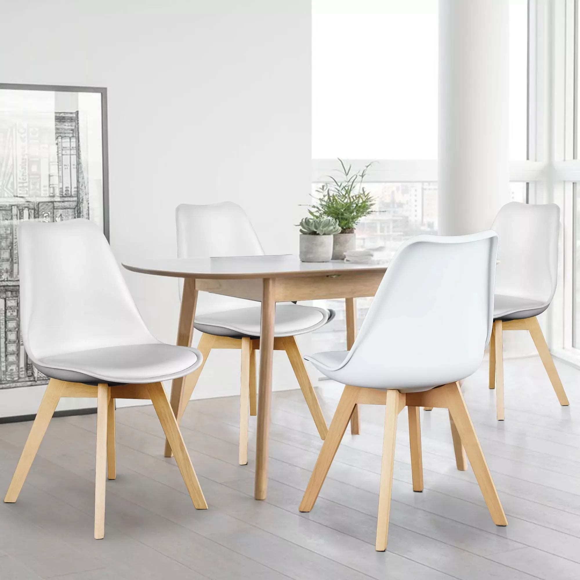 Set of 4 PU Leather Dining Chairs with Wood Legs