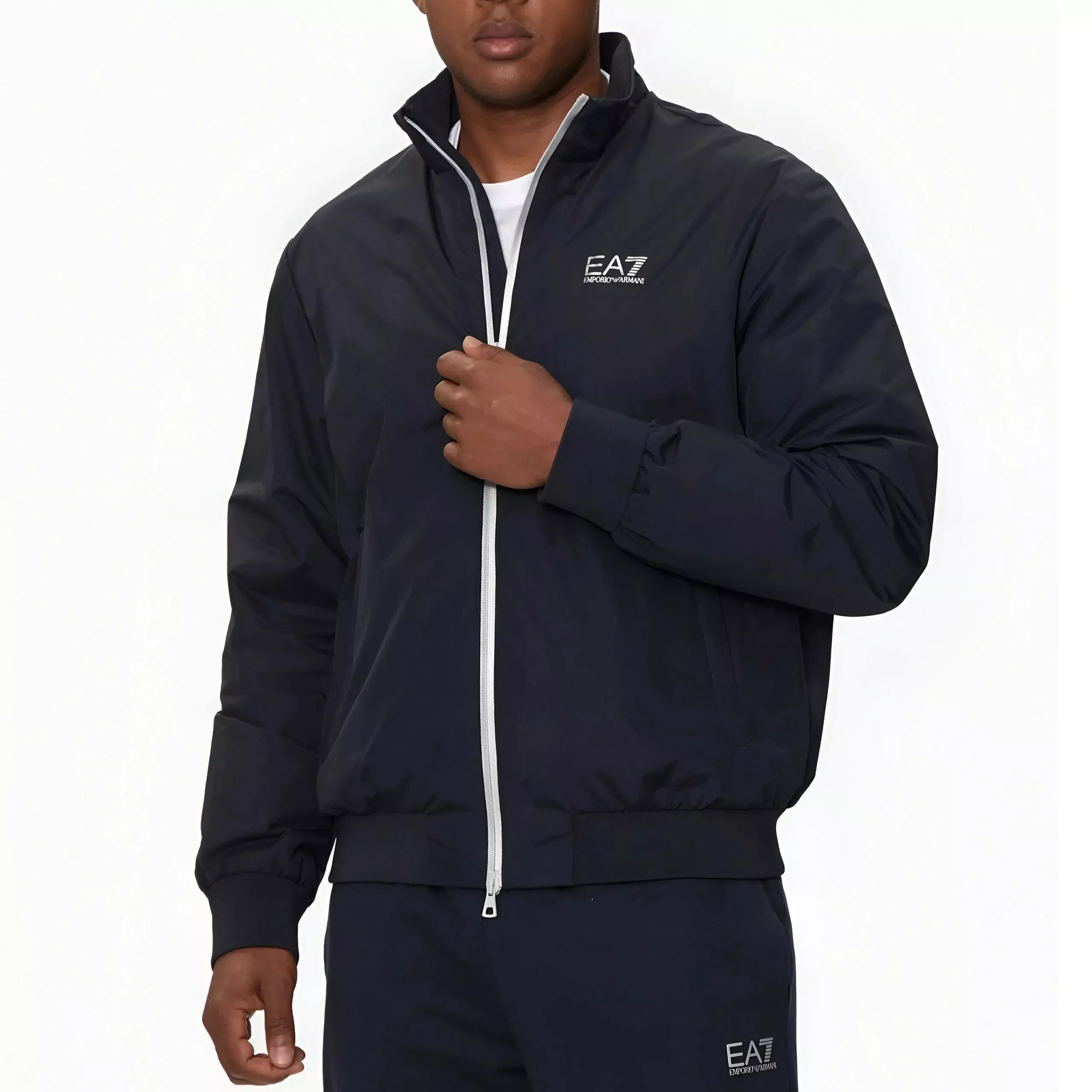 EA7 Men’s Blue Zip-Up Turtleneck Jacket for Layering